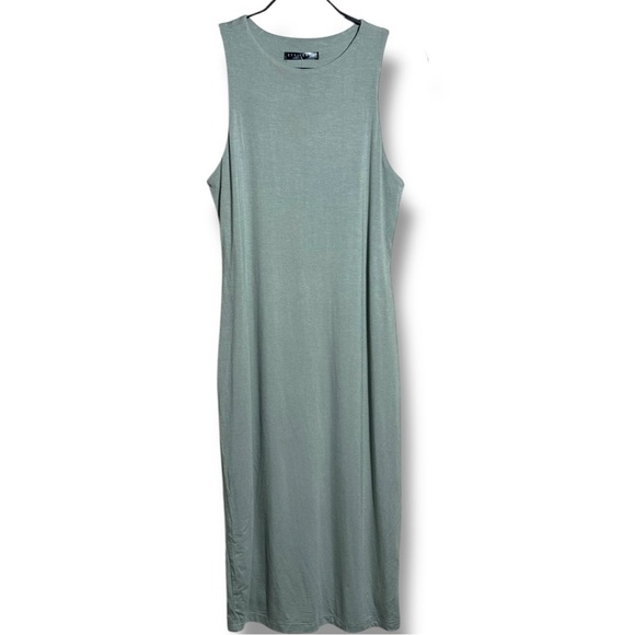 Stylish NWT Green Sleeveless Crewneck Sheath Style Bodycon Midi Dress - Picture 6 of 15